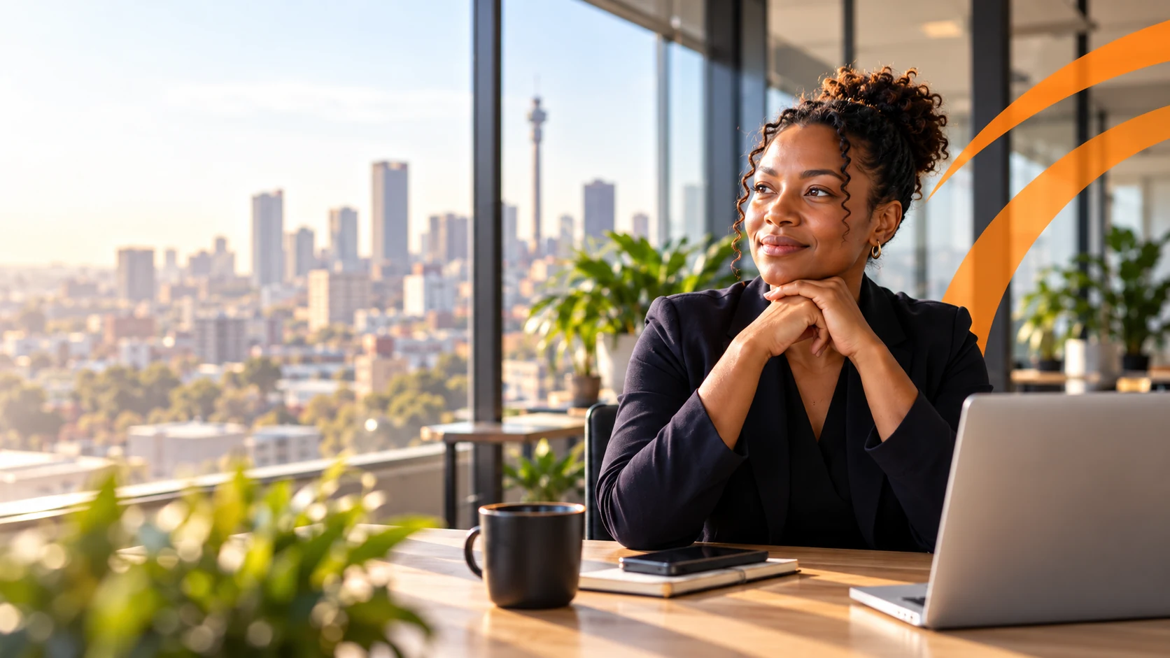 A South African business owner working from a bright Johannesburg office